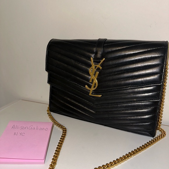 YSL Sulpice Black Quilted Double Flap Wallet on a Chain - Picture 4 of 16